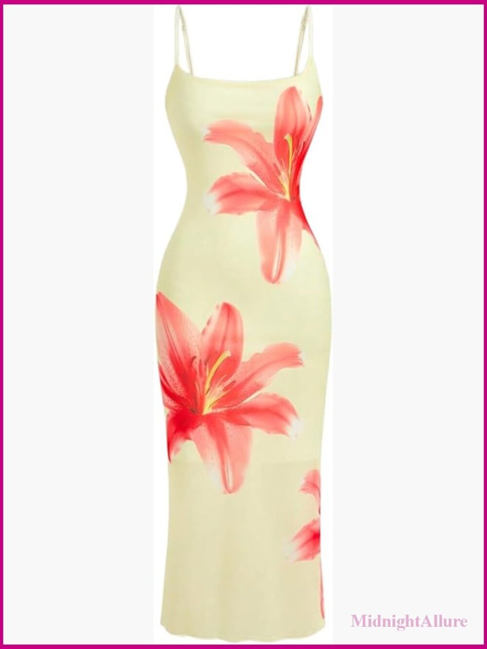Women's Floral Mesh Midi Dress Spaghetti Strap Bodycon Summer